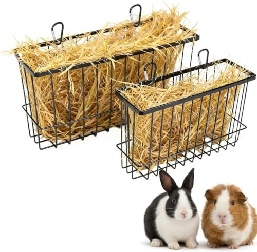 Heuraufe, höfoderdispenser med krok, höhöhöhöhöhöhö för kaniner och marsvin, stor och medelstor metallmatare, för kaniner, marsvin och chinchilla