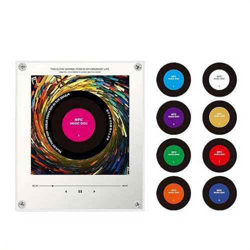 Imanes de nevera de música retro con juego de reproductor, 9 imanes de nevera de disco de vinilo vintage, reproductor de música programable de 128 MB habilitado para decoración de habitaciones