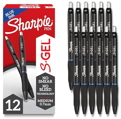 Sharpie S-Gel Pens, Medium Point (0.7mm), Blue Ink, 12 Count - Ideal for Writing, Journaling, Drawing, Coloring, Note-Taking, College Supplies