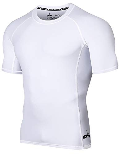 LAFROI Men's Short Sleeve UPF 50+ Baselayer Skins Compression Rash Guard (Sym White, XL)