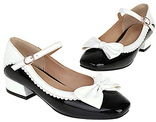 Birdsight Mary Jane Escarpin Talons Bas Bloc Chaussures Boucle avec Noeud Bout Rond Mignon Cosplay (Noir 38)