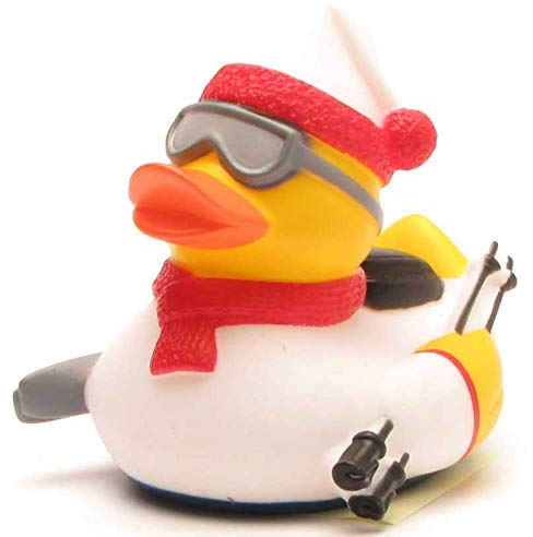 Canard de Bain Duckshop Skieur - Blanc I Canard de Bain pour Sports d'hiver I L : 8,5 cm I Cadeau pour l'après-Ski I Cadeau pour skieurs