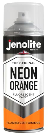 JENOLITE Peinture aérosol fluorescente, orange fluo, 400 ml, peinture aérosol haute visibilité, peinture multi-surfaces haute visibilité, idéale pour les loisirs, les graffitis, les travaux manuels et