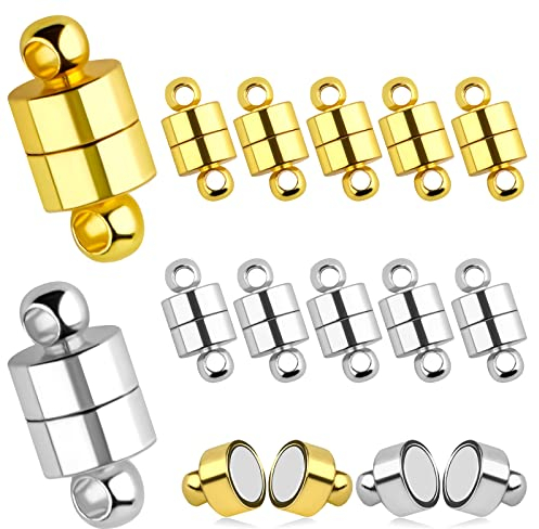 AIEX 12pcs Magnetverschlüsse Schmuck, Magnetverschlüsse für Armbänder mit Runder Schnalle, Magnetische Verschlüsse Magnetische Schmuckverschlüsse für Die Herstellung von Schmuckketten (Gold, Silber)