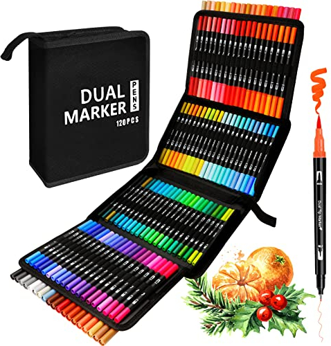 AFXXE Aquarellstifte,Dual Brush Pen Set 120 Farben,Filzstifte Dicke und Dünne für Erwachsene/Kinder,Pinselstifte Malstifte Watercolor Stifte für Handlettering Kalligraphie,Aqua Marker Malen mandala