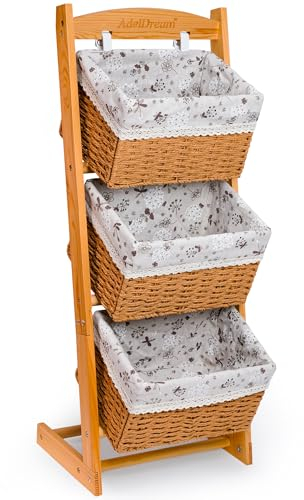 AdelDream Wäschekörbe 3 faltbare Körbe Sortier-Aufbewahrungskorb mit Blumenbeutel Massivholz-Schmutzwäschekorb storage basket Aufbewahrungskorb Set Stil 2