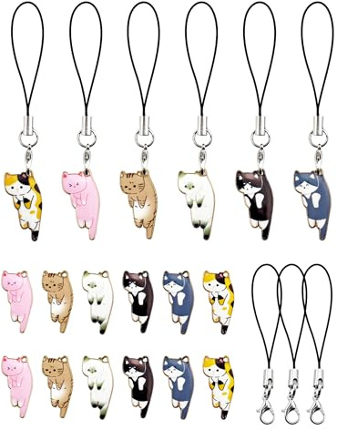 YETOOME 12 Pcs Cat Charm for Mobile Phone, Cute Cell Phone Charms Aesthetic With Hanging Pendants Decor for Backpack, Wallet, Keychain Pendant