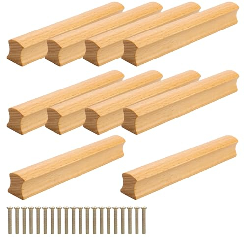 LERANXIN 10 Piezas Tirador Madera, Tiradores de Madera para Armario con Tornillos, Distancia Entre Agujeros 128mm, para Armarios, Baños, Oficinas y Cocinas