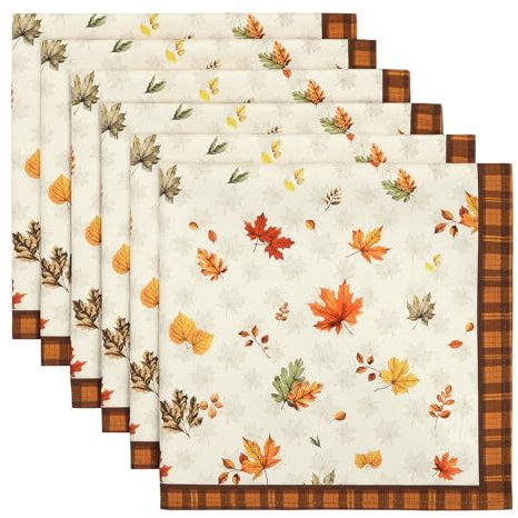 Arquiel Servilletas de Hoja de Arce Tela de Cocina, Servilletas de 6 de Tela 100% Algodón Suaves Cómodas Lavables Reutilizables Servilletas de Mesa para Cenas Familiares, Cócteles, Bodas