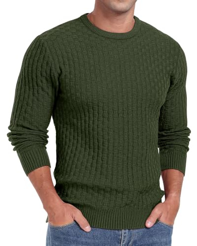 Sailwind Maglione da Uomo a Girocollo con Scollo a V, Maglione a Costine con Maniche Lunghe, in Stile Casual con Bordo a Costine, Verde militare, XL