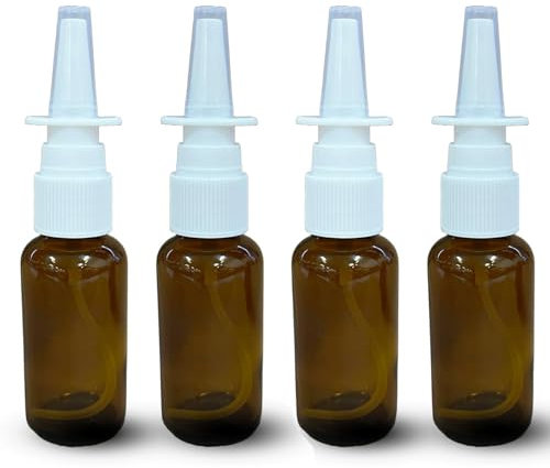 Practix påfyllningsbara 28 ml bärnstensglas nässprayflaskor | resevänlig, tom och hållbar för saltlösning (paket med 4)