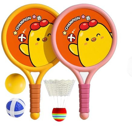 DAWCBVJQ Tennisschläger-Spielzeug, Outdoor-Indoor-Schläger-Set | Badminton-Spielzeugset mit Hühnermuster,Sportliches interaktives Eltern-Kind-Schlägerspielzeug für, Mädchen, Kinder, Familien