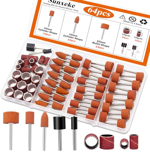 Sunxeke Sanding Bits for Dremel Rotary Tools, 64Pcs, 1/8 Inch Shank