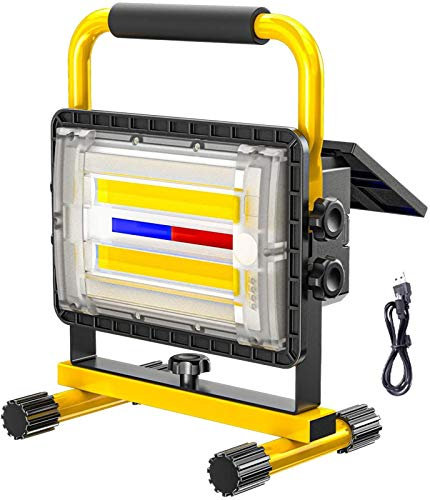Super Bright 180W LED Construction Floodlight with Battery and Solar Power 5000LM Spotlight for Work USB Rechargeable IP65 Waterproof Flood Light with 4 Brightness Modes and 20800mAh Battery