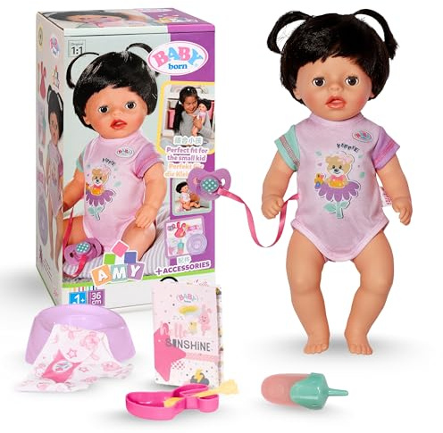 BABY Born Amy - 36cm große Puppe - Babypuppe mit 7 Funktionen für Kleinkinder ab 1 Jahr - Funktioniert ohne Batterien - Inkl. Accessoires & Strampler