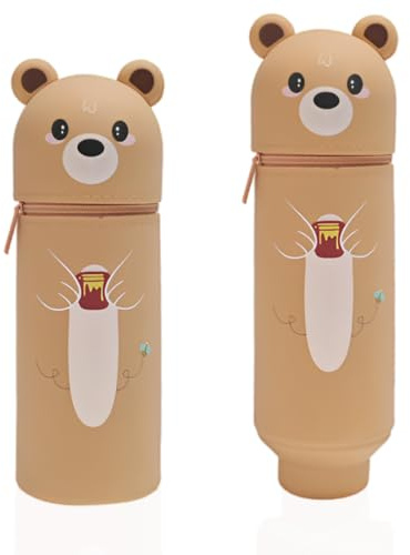 QEDBOJE Estuche de Silicona Suave 2 en 1 con Soporte, Porta Lápices de Mesa, Estuche para Lápices para Niñas y Niños (Oso)