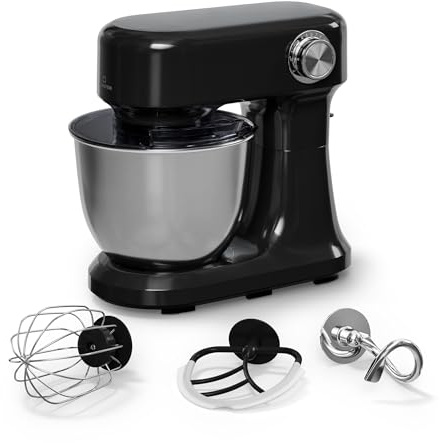 Klarstein Bella Evo Robot de Cocina 1500W – 5L Acero Inoxidable, 12 Velocidades, Función Pulso, Gancho & Batidor, Robot Cocina Multifunción, Protector Salpicaduras, Negro