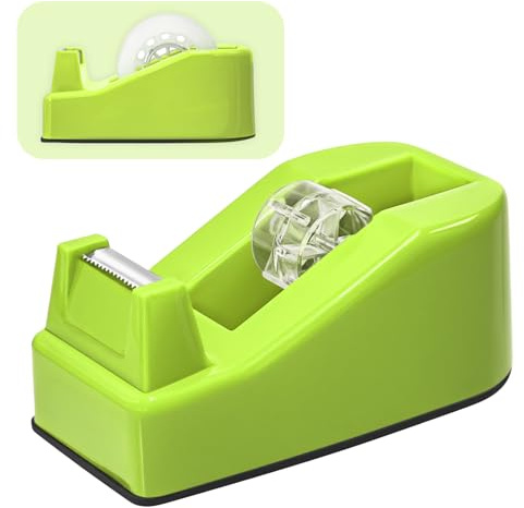 Desktop Office Tape Dispenser, Fits Standard 1-Inch Core Tapes, Weighted Non-Slip Base, Sharp Metal Blade, Smooth Cutting, Adhesive Roll Holder for Office, School, Shop, Home & Business - Apple Green