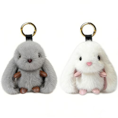 CHUANFU 2 Pièces Porte-Clés Lapin en Peluche, Porte Clef Peluche Lapin