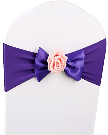 Stolsöverdrag, Stolsbågar i satinspandex med rosenkula i flerfärgat paket med 10/20/50/100 st(Purple,10PCS)