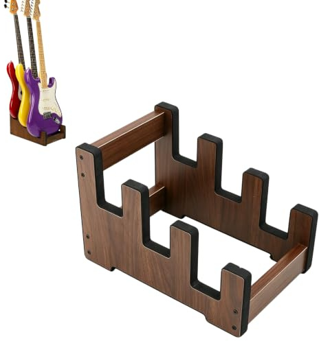 Gitarrställ trä för flera gitarrer, 3-vägs hållare, vadderat multi-gitarrstativ för 3 elgitarr/bas, robust design för hem, studio, scen (33 x 22 x 22 cm)