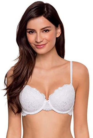 Dorina Spitze Lace BH, 3/4-Schale Demi Damen Comfort leicht gepolsterter Bügel-BH, Lianne D17163A, Weiß ,90B