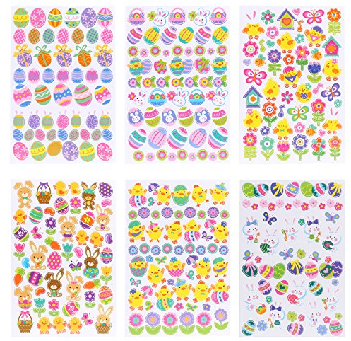 Naler Ostereier Aufkleber Oster Sticker Osterhasen Küken Blumen Osterdeko (6 Blatt)