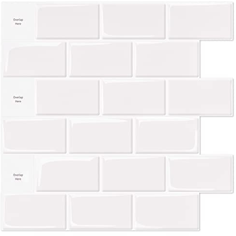 Art3d Lot de 10 Pièces,Carrelage Autocollant Métro Blanc,Crédence Adhésive Cuisine Salle de bains,Papier Adhesif en Vinyle 3d Brique,30x30cm