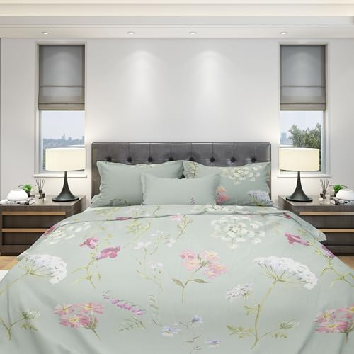 DILIOS Premium Bettwäsche 135x200 – 100% Baumwolle, ÖKO-TEX Zertifiziert, Renforcé, Atmungsaktiv & Antiallergisch, mit Reißverschluss, 2teilig – Bettbezug + Kissenbezug 80x80, Grün, Floral