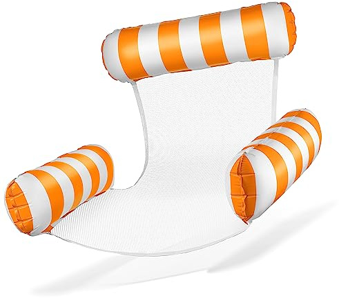 Balinco Colchón hinchable para piscina, sillón hinchable, silla de agua con respaldo y reposabrazos, asiento flotante, asiento de piscina, silla de sol, silla de relajación de agua (naranja/blanco)