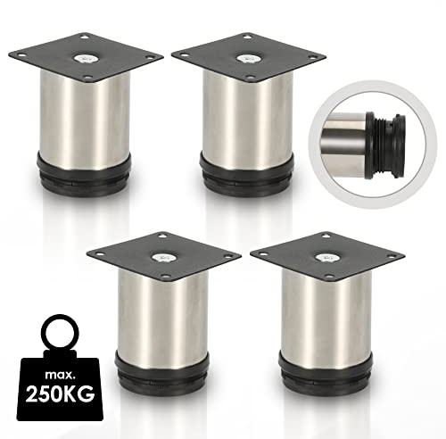 Cecaylie 4er Set Möbelbeine, Edelstahl Möbelfüße,Höhenverstellbar Füße für möbel, mit Schrauben,Höhe 80 mm | Belastbar bis 250 KG, für Sofa schrankfüsse Schreibtisch Stühle Tischfuß