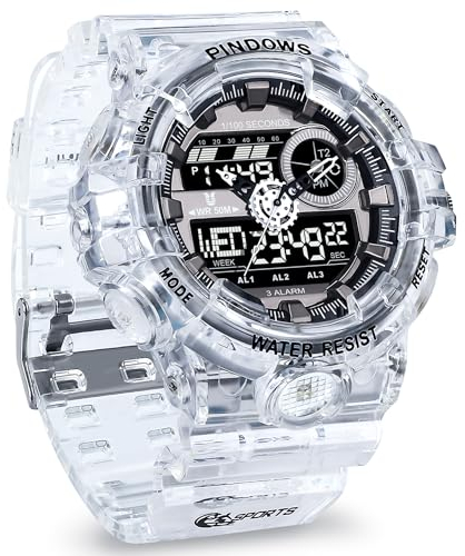 Orologio Sportivo Digitale Uomo D'oro Impermeabile - Multifunzionale Militare Da Polso Con Allarmi/Conto Alla Rovescia/Stopwatch/Digital-Analog/Light (Nero Trasparente)