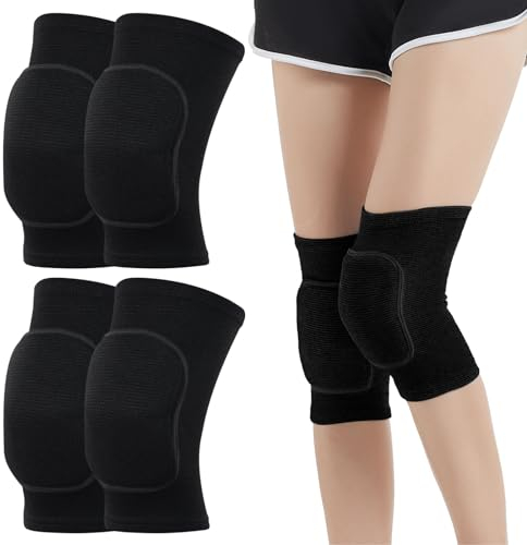 ZOCONE 2 Paare Knieschoner Volleyball Schwarz Knieschoner Tanzen Weiches Knee Pads für Damen Herren Elastisch Knieschützer mit Schwamm Knieschutz für Sport Fußball Handball Volleyball Tanzen(L)