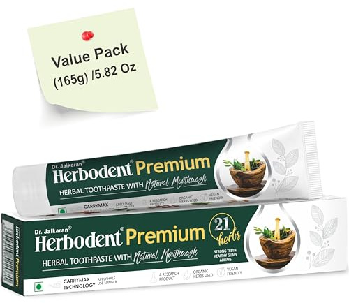 Herbodent Premium tandkräm - 165 g förpackning med 1 | En unik blandning av 21 örter som neem, kryddnejlika, kanel, kardemumma med naturlig munskölj - ingen paraben, ingen fluorid, inget sackarin