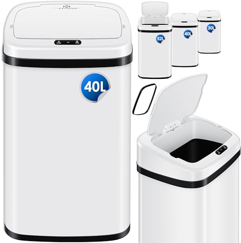 KESSER® Poubelle de cuisine à capteur de 40 l, automatique, avec détecteur de mouvement, couvercle à fermeture amortie, avec panneau de commande tactile et capteur, écran LCD, acier inoxydable, avec
