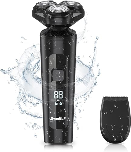 SWEETLF Elektrorasierer für Herren, Nass- und Trockenrasierer, Hochwertig, 5D Rotationssystem, Präzisionstrimmer, 120 Min. Laufzeit, USB-C, mit Adapter, sehr leise, glatte, stoppelfreie Rasur