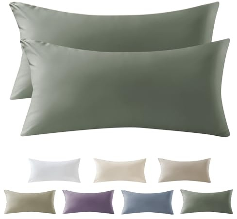 SOULFUL Satin Kissenbezug 40x80 Baumwolle,Kissenbezüge 2 Teilig mit Reißverschluss,ÖkoTex Zertifiziert, Weich und Bequem, GrauSage