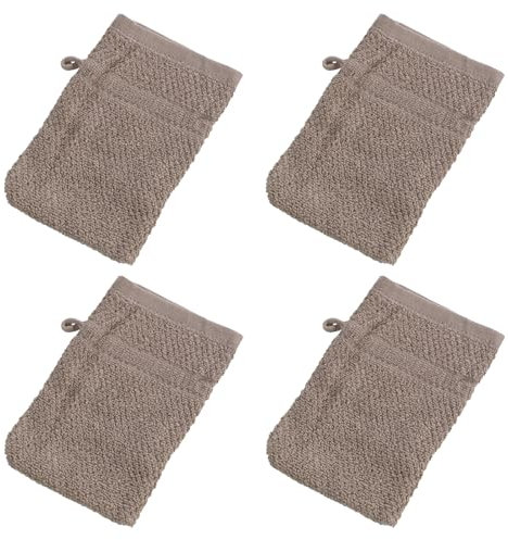 Home4You Waschhandschuhe - 16 x 22 cm - Braun - Baumwolle - 4er Set