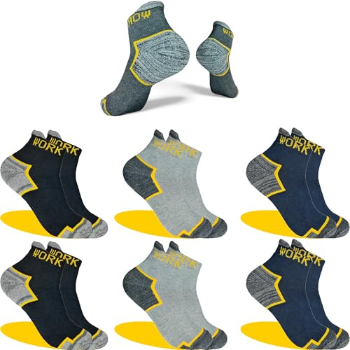 PROUTHS Calcetines de Trabajo Hombre Verano Cortos | 95% Algodón Reforzados Punta y Talón | Tobilleros para Botas de Seguridad | (FR/ES, Números, 40, 46, Regular, Regular, X6-TG)