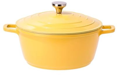 Pentola da forno olandese in alluminio smaltato con coperchio, 5,1 litri, antiaderente, leggera per brasare, cuocere, compatibile con tutte le fonti di calore