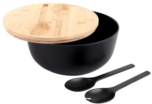 VIDETOL Large Salad Bowl with Servers Set, 3.9L Salad Bowl with Bamboo Grooved Lid, Bowls for Salad Fruits Pasta Snacks
