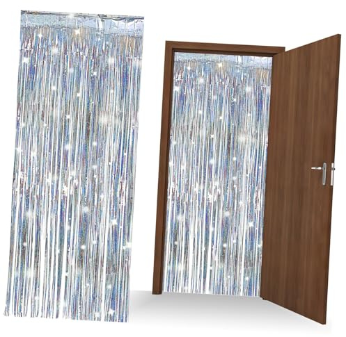 TOPPERFUN 4piezas Cortina De Flecos Plateados Purpurina Para Decoración De Fondo De Fiesta y Cumpleaños