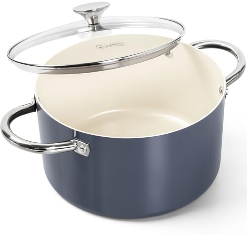 MICHELANGELO Pentola in ceramica da 6 QT con coperchio, pentola antiaderente con coperchio in vetro, pentola a induzione per zuppe, stufati, adatta al forno, 1,8 l, viola