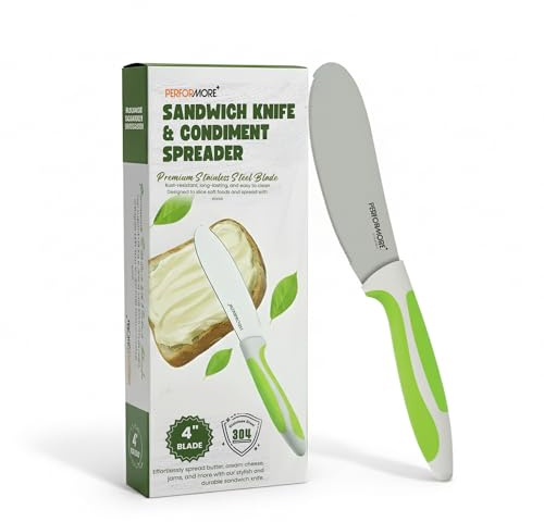 Performore Sandwich Knife – 4 Stainless Steel Blade, 1.5 Wide, 1.2mm Thick – Serrated Kitchen Knife for Sandwiches, Spreading & Slicing – Durable Bread, Bagel & Deli Knife