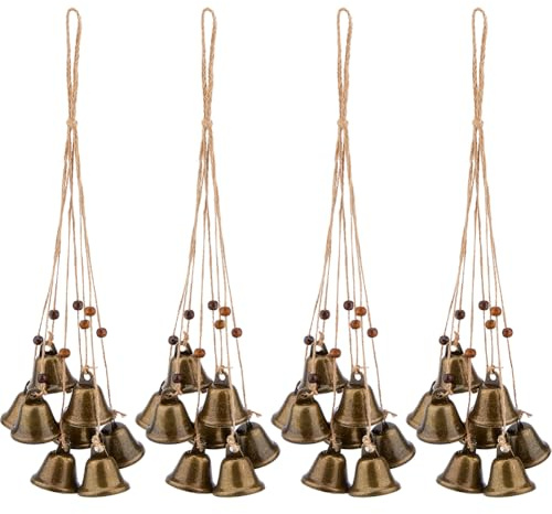SUPERFINDINGS - Juego de 4 campanas vintage con cuerda de yute para colgar campanas de bruja con corona de campanillas eólicas colgantes hechos a mano para bodas