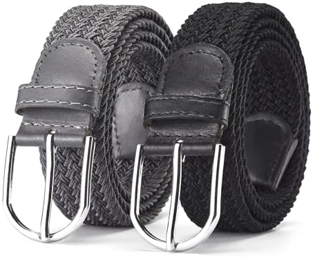 RJTCXJS 2 Pcs Braided Belts, Work Belts for Mens Elasticated Belt Men Women | Elastic Belt Mens Women, Braided Canvas Stretch Beltsset(Black, Grey)