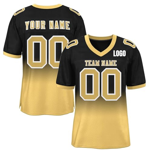 Personalisiert American Football Trikot Schnelltrocknend Spieltrikots mit Name Nummer für Kinder Erwachsene Junge Mädchen Herren Damen schwarz