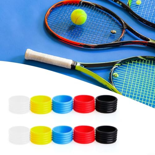Hosrivae Lot de 10 poignées d'étanchéité en silicone pour raquette de tennis et de squash – Poignée en caoutchouc extensible pour raquettes de tennis et de squash, 5 couleurs (25 mm de diamètre x 20