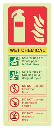 V Safety Glow In The Dark Wet Chemical Id Fire Extinguisher Sign - 75mm x 200mm - Rigid Plastic