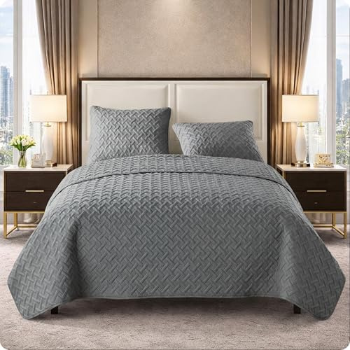 VCNY Home Twin Bed Quilt – 2-Piece Twin Comforter Alternative, Basketweave Bedspread Coverlet with Sham, All Season Bed Set (Nina, Grey Bedding)